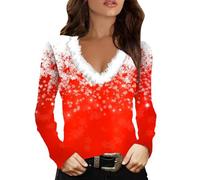Maglione natalizio da donna con stampa divertente fiocco di neve con bordo in pelliccia sintetica felpe con scollo a V a maniche lunghe con cappuccio novità camicie per le vacanze di Natale Camicetta