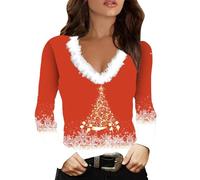 Maglione natalizio da donna con stampa divertente fiocco di neve con bordo in pelliccia sintetica felpe con scollo a V a maniche lunghe con cappuccio novità camicie per le vacanze di Natale Camicetta