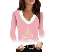 Maglione natalizio da donna con stampa divertente fiocco di neve con bordo in pelliccia sintetica felpe con scollo a V a maniche lunghe con cappuccio novità camicie per le vacanze di Natale Camicetta