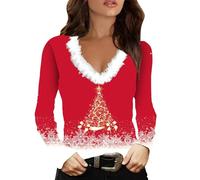 Maglione natalizio da donna con stampa divertente fiocco di neve con bordo in pelliccia sintetica felpe con scollo a V a maniche lunghe con cappuccio novità camicie per le vacanze di Natale Camicetta