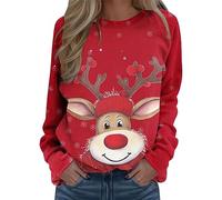 Maglione natalizio da donna con stampa Merry Christmas O, scollo rotondo, maglione a maniche lunghe, per allenamento, 5-rosso, L