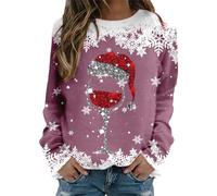 Maglione natalizio da donna, divertente, con scollo rotondo, bello, natalizio, per l'inverno, a maniche lunghe, taglie forti, maglione natalizio, Hot Rosa-e, L