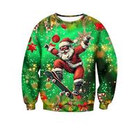 Maglione natalizio da uomo, con cappuccio, alla moda, con Babbo Natale, comodo, per il tempo libero, ideale come regalo di Natale, verde, L