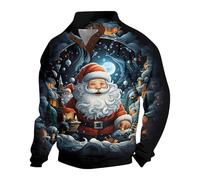 Maglione natalizio da uomo, con grafica 3D, divertente, con tre bottoni, casual, per autunno e inverno, per esterni, vacanze, feste, regali di Natale (giallo, XL)
