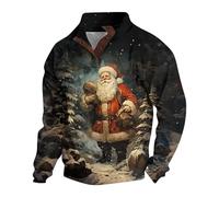Maglione natalizio da uomo, con grafica 3D, divertente, con tre bottoni, casual, per autunno e inverno, per esterni, vacanze, feste, regali di Natale (bianco, XXL)