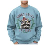 Maglione natalizio da uomo con motivo leopardato selvatico, taglie forti, senza cappuccio, felpe alla moda con logo per le vacanze, abbigliamento, top, felpa hip hop, Azzurro, L