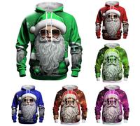 Maglione natalizio da uomo, con renna, divertente stampa 3D, con cappuccio, per uomo, Babbo Natale, pupazzo di neve, Natale, con cappuccio, C1 - rosso, M
