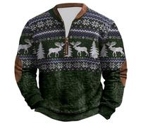 Maglione natalizio da uomo con zip a quarto senza cappuccio, a maniche lunghe, girocollo, foderato termicamente, invernale, caldo, morbido, in pile, alla moda, casual, atletico