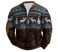 Maglione natalizio da uomo con zip a quarto senza cappuccio, a maniche lunghe, girocollo, foderato termicamente, invernale, caldo, morbido, in pile, alla moda, casual, atletico