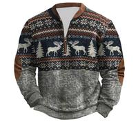Maglione natalizio da uomo con zip a quarto senza cappuccio, a maniche lunghe, girocollo, foderato termicamente, invernale, caldo, morbido, in pile, alla moda, casual, atletico