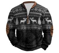 Maglione natalizio da uomo con zip a quarto senza cappuccio, a maniche lunghe, girocollo, foderato termicamente, invernale, caldo, morbido, in pile, alla moda, casual, atletico
