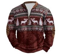 Maglione natalizio da uomo con zip a quarto senza cappuccio, a maniche lunghe, girocollo, foderato termicamente, invernale, caldo, morbido, in pile, alla moda, casual, atletico
