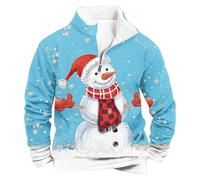 Maglione natalizio da uomo, divertente Babbo Natale, renna, pupazzo di neve, stampa 3D, con cerniera a 1/4, maglione in pile Xmas brutto maglione Ugly Christmas Sweater, O celeste, M