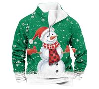 Maglione natalizio da uomo, divertente Babbo Natale, renna, pupazzo di neve, stampa 3D, con cerniera a 1/4, maglione in pile Xmas brutto maglione Ugly Christmas Sweater, O verde, M