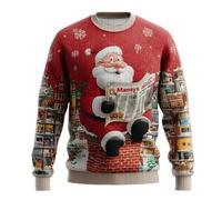 Maglione natalizio da uomo, divertente con Babbo Natale, legge un giornale Ugly Christmas Sweater da uomo, maglione norvegese, girocollo, maniche lunghe, maglione natalizio, Rosso 16., 4XL