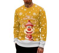 Maglione natalizio da uomo, divertente, con grafica 3D, a maniche lunghe, girocollo, per adulti, S ~ 4XL, #07-giallo, XXL