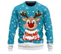 Maglione Natalizio da Uomo, Maglioni Uomo Invernale Maglione Maglia Divertente Manica Lunga Stampa Babbo Natale Calda Maglieria Top novità Grafica 3D Maglione Natale Trash per Uscire