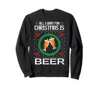 Maglione Natalizio Divertente con Scritta all I Want for Christmas Is Beer Felpa