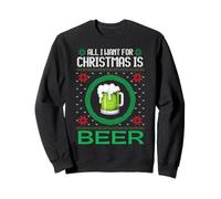 Maglione Natalizio Divertente con Scritta all I Want for Christmas Is Beer Felpa