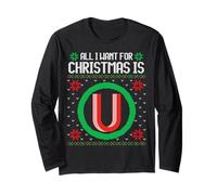 Maglione Natalizio Divertente con Scritta all I Want for Christmas Is U Maglia a Manica