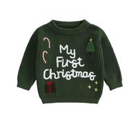 Maglione natalizio per neonato, unisex, a maglia a maniche lunghe, abbigliamento per il mio primo Natale, abbigliamento invernale, maglione caldo, Verde Esercito My First Christmas, 0-3 Mesi