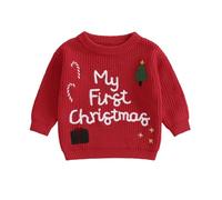 Maglione natalizio per neonato, unisex, a maglia a maniche lunghe, abbigliamento per il mio primo Natale, abbigliamento invernale, maglione caldo, Rosso My First Christmas, 9-12 mesi