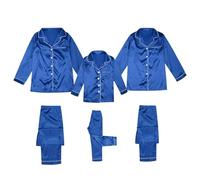 Maglione natalizio per partner, divertente pigiama in raso di seta con bottoni, set pigiama solido in due pezzi, biancheria da notte per famiglie, loungewear, a maniche lunghe, pigiama natalizio, Blu