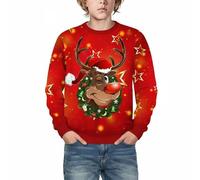 Maglione natalizio per ragazzi in cotone felpato natalizio per bambini, divertente maglione natalizio con motivi natalizi Merry Christmas Casual Costume di Natale per ragazzi, Colore: rosso, 110