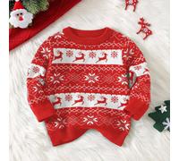 Maglione natalizio verde con girocollo, con renne e fiocchi di neve, adatto per bambini/e, casual e carino, ideale per autunno/inverno, dentro e fuori, perfetto per feste di Natale 6-9M,9-12M,12-18M,1