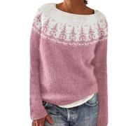 Maglione norvegese da donna invernale caldo elegante, maglione over tricot, collo tondo, a maniche lunghe, maglione vintage con motivo, oversize, elastico, comodo, abbigliamento donna autunno inverno