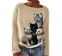 Maglione Norvegese Donna Inverno Caldo Chic Elegante Pullover Maglia Girocollo Manica Lunga Maglione Modello Jacquard Tunica Oversize Moda Confortevole Abbigliamento Donna Autunno-Inverno, 2-kaki, L