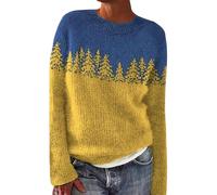 Maglione Norvegese Donna Inverno Caldo Elegante Maglione Maglia Girocollo Manica Lunga Maglione Vintage Modello Tunica Grande Taglia Casual Confortevole Abbigliamento Donna Autunno-Inverno, 3-giallo