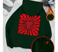 Maglione nuovo nero primaverile e autunnale, maglione con cappuccio con stampa di motivi artistici scuri, motivo di linee radiali con ritratti d'amore creativi, arte astratta di strada, versione class