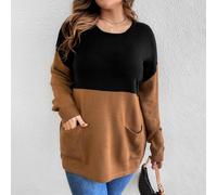 Maglione oversize a due toni con tasche, per l'inverno, maglia a collo alto per l'autunno 0XL,1XL,2XL,3XLBlocchi di coloreTessuto
