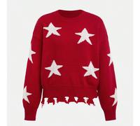 Maglione oversize casual a maniche lunghe, con collo rotondo, in lana, rosso e bianco, adatto per autunno e inverno, casual e versatile, adatto per Natale e altri eventi festivi, con stella a cinque p