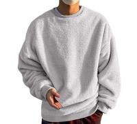 Maglione oversize da uomo a girocollo tinta unita, autunno e inverno, casual, alla moda, doppio velluto, caldo, a maniche lunghe, per il tempo libero, comodo pullover top, Grigio, M