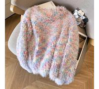 Maglione Peloso Morbido Multicolore Pastello Girocollo Caldo Comodo CF59783