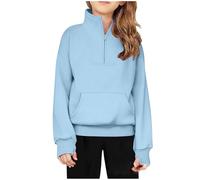 Maglione per adolescenti, da ragazza, a 1/2 ziper, a maniche lunghe, con tasche, colletto alto, casual, per lo sport, per adolescenti, per ragazze, 5-14 anni, 1-azzurro, 11-12 Jahre