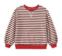 Maglione per bambini estivo 120, scollo rotondo, a maniche lunghe, per ragazze, a righe, a righe, a maniche lunghe, in cotone, per il tempo libero, classico, 1-14 anni, Colore: rosso, 130