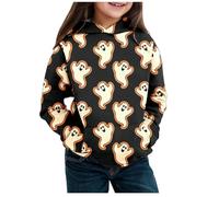 Maglione per Halloween Bambino Fantasma Maglia Spessa Girocollo Manica Felpa Bambina Maniche Lunghe Crop Top Unisex Bambini con Ricamo Invernali Sweatshirt Felpe 5-12 Anni