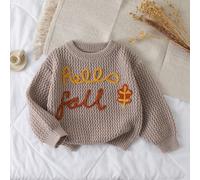 Maglione per ragazze, rosa fucsia con ricamo manuale della parola "Honey", lavorazione a maglia floreale, pullover elegante e casual con motivo ondulato, morbido e versatile, adatto per la scuola, usc