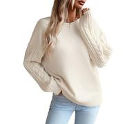 BTFONIA Maglione Pullover a Maniche Lunghe da Donna, Girocollo Casual, Tinta Unita, Morbido Maglione Lavorato a Maglia a trecce(White,XL)