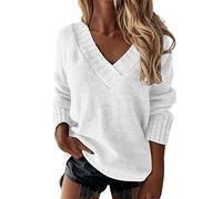 Maglione Pullover con Scollo a V Casual a Maniche Lunghe in Tinta Unita da Donna Maglioncino Ragazzo Collo