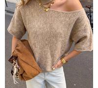 Maglione pullover da donna Sylvia autunno/inverno con spalle scoperte e scollo asimmetrico, casual versatile minimalista rilassato per uso quotidiano autunnale L,M,SColore unicoTessuto in maglia