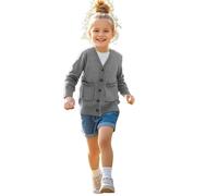 Maglione Ragazza 12-14 Anni - Cardigan Classico in Tinta Unita con Bottoni sul Davanti per Ragazze con Tasche Comodo Cappotto in Maglia Aperto sul Davanti per Bambini (Grey 7-8years)