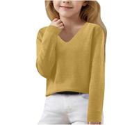 Maglione Ragazza 15 Anni - Maglioni per Bambine per Autunno e Inverno Maniche Lunghe Scollo a V Maglioni Lavorati a Maglia per Bambine. (Yellow 14-15 Years)