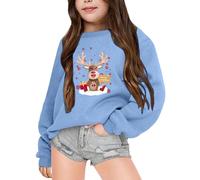 Maglione Ragazzi 152 con motivo natalizio a maniche lunghe per l'inverno, scollo rotondo, per ragazzi e ragazze, più caldo cappotto con cappuccio in pile, maglione in lana e ragazza, Blu, 9-10 Jahre