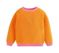 Maglione Ragazzo 13 Anni, Maglione a Contrasto Autunnale per Bambini Stile Straniero Girocollo Lavorato a Maglia (1a-6a) (Orange 5-6 Years)