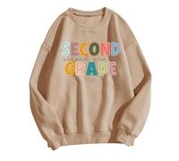 Maglione riscaldante da donna, maglietta per il primo giorno di scuola, abbigliamento insegnante per l'inizio della scuola, vacanze, anniversario, top grafico, maglione bianco, cachi, M