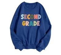 Maglione riscaldante da donna, maglietta per il primo giorno di scuola, abbigliamento insegnante per l'inizio della scuola, vacanze, anniversario, top grafico, maglione bianco, Blu, XL